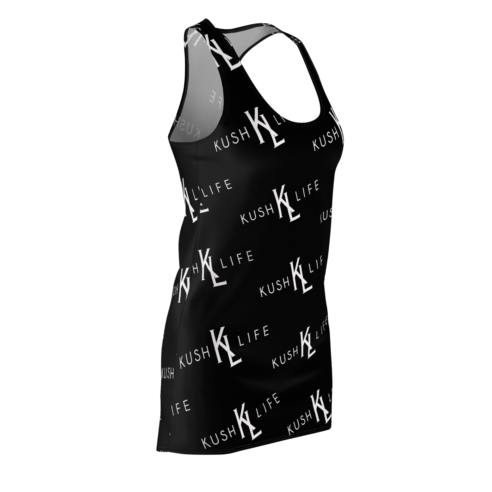 Kush KL Life Classic Logo Pattern - Stylish Women's Racerback Dress, Trendy Summer Dress, Casual Lounge Wear, Athletic Dress, Fashionable Daily Outfit