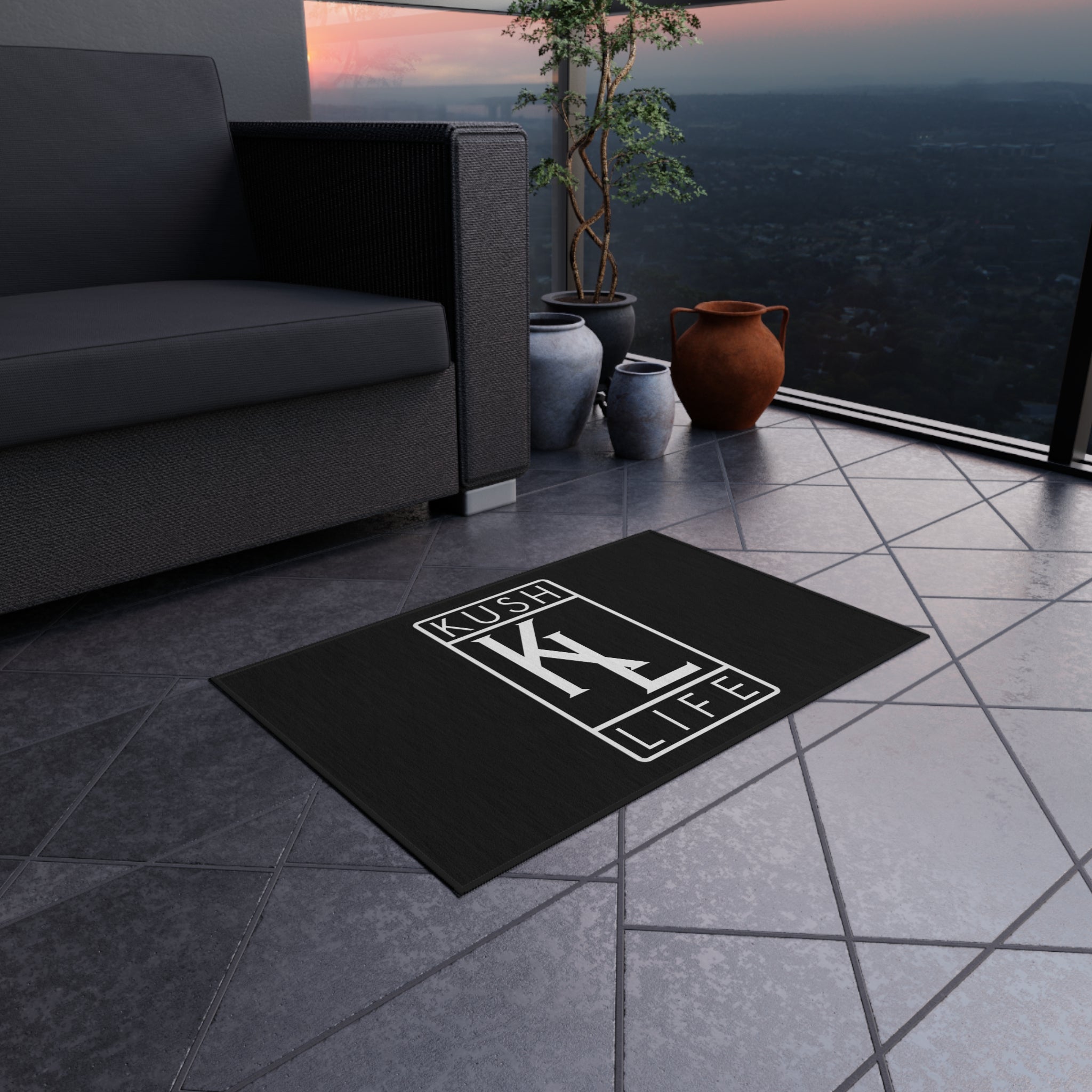 Kushlife OG Logo Stylish Outdoor Rug, Patio Decor, Modern Area Rug, Indoor/Outdoor Carpet, Boho Chic Rug