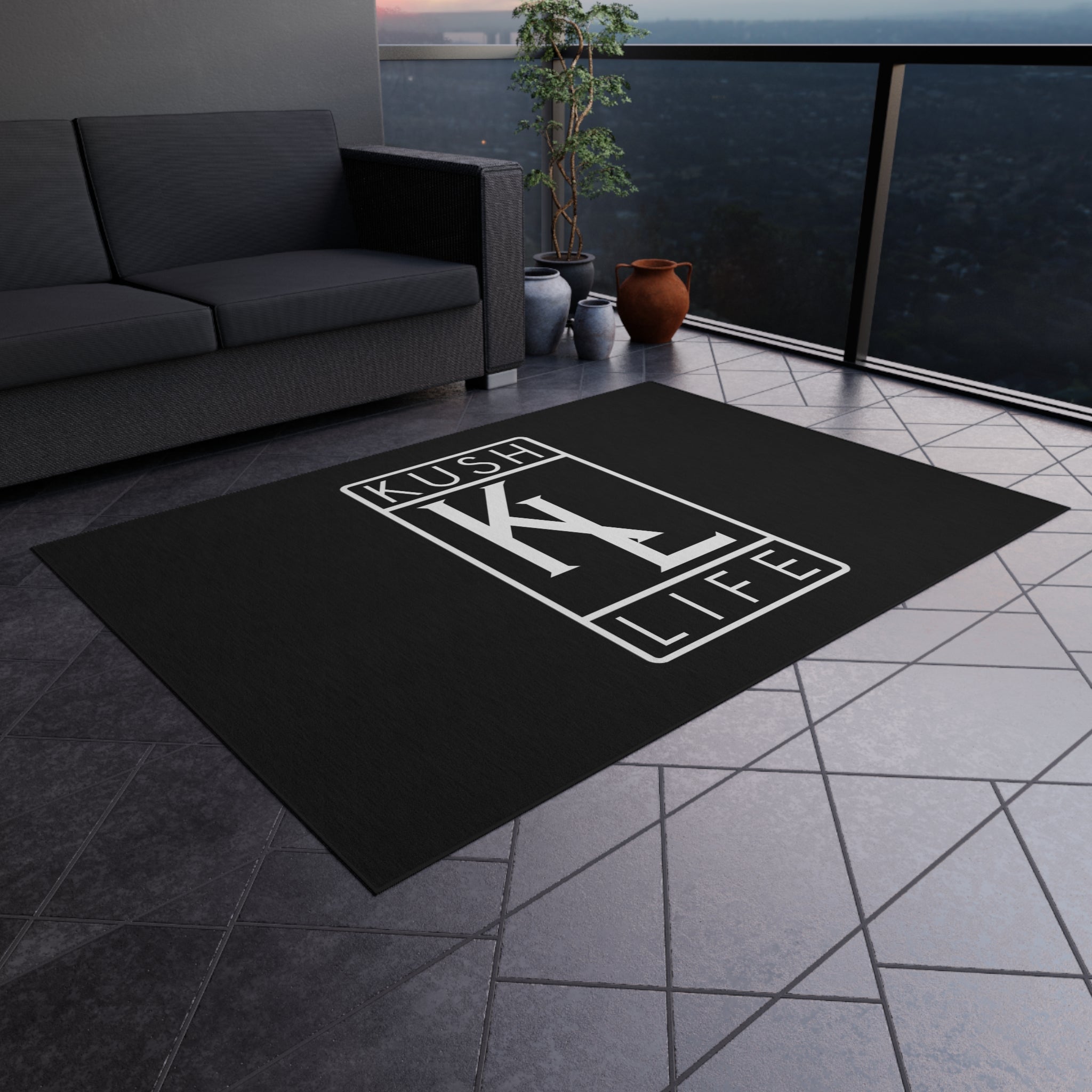 Kushlife OG Logo Stylish Outdoor Rug, Patio Decor, Modern Area Rug, Indoor/Outdoor Carpet, Boho Chic Rug