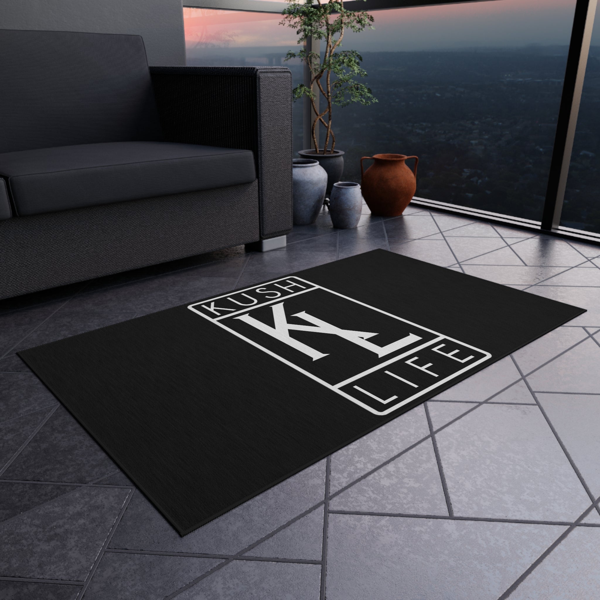Kushlife OG Logo Stylish Outdoor Rug, Patio Decor, Modern Area Rug, Indoor/Outdoor Carpet, Boho Chic Rug