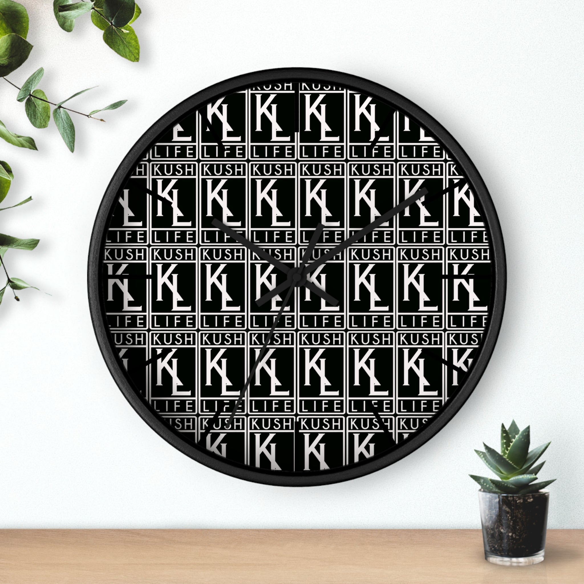 Kush Life OG Logo Monogram - Wall Clock - Modern Black and White Decor, Gift for Cannabis Lovers, Stylish Home Accent
