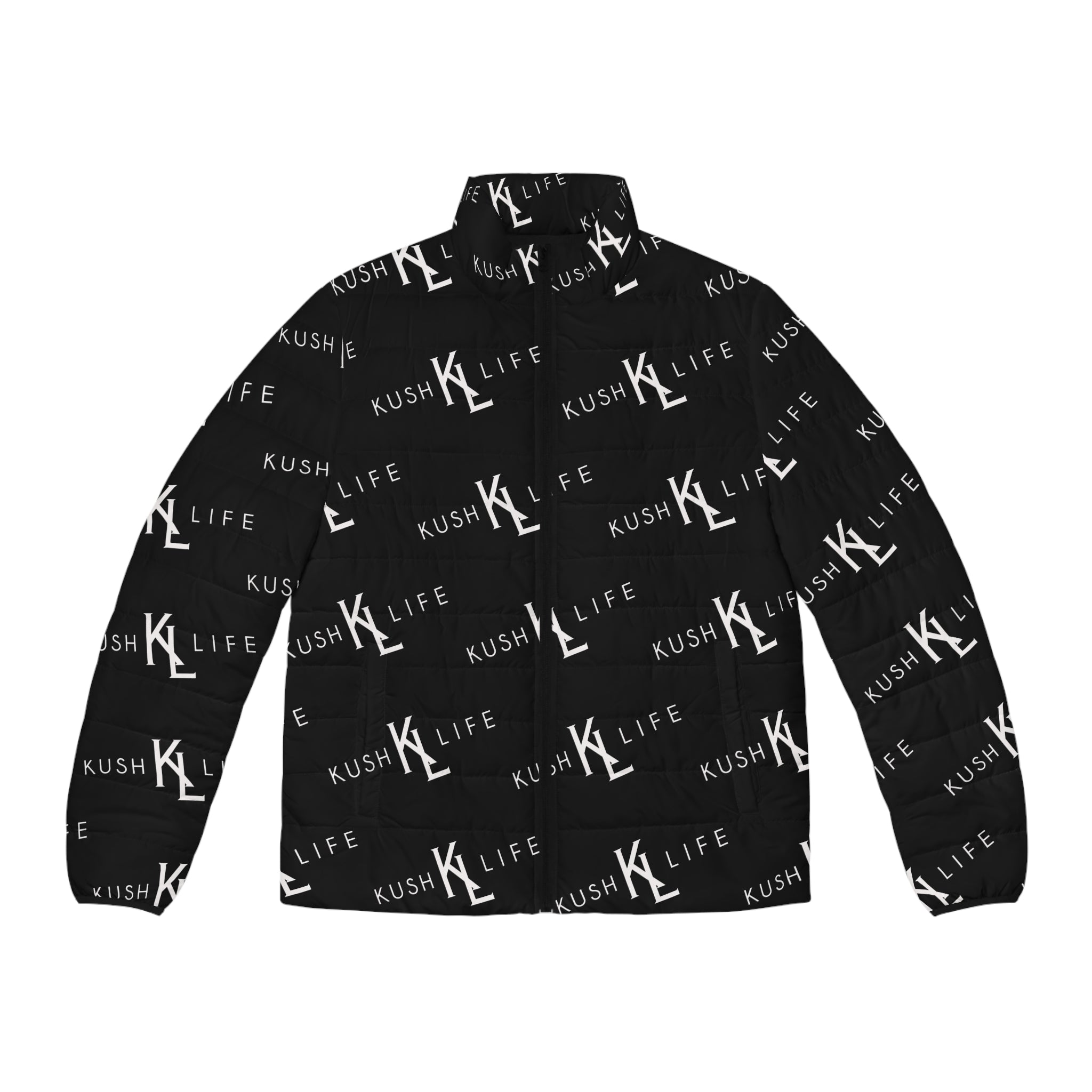 Kush KL Life Classic Logo Pattern - Men's Stylish Puffer Jacket, Trendy Outerwear, Urban Fashion, Fall/Winter Wear, KUSH LIFE Design, Gift for Him