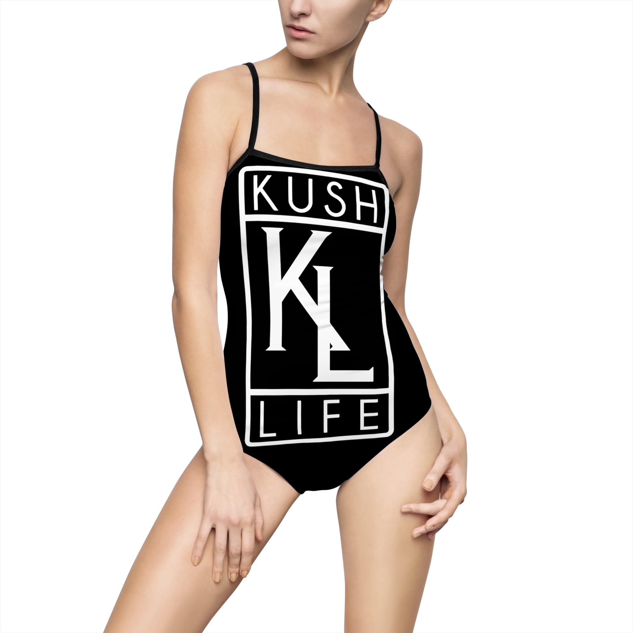Kushlife OG logo - Ebony Women's One-piece Swimsuit (AOP)