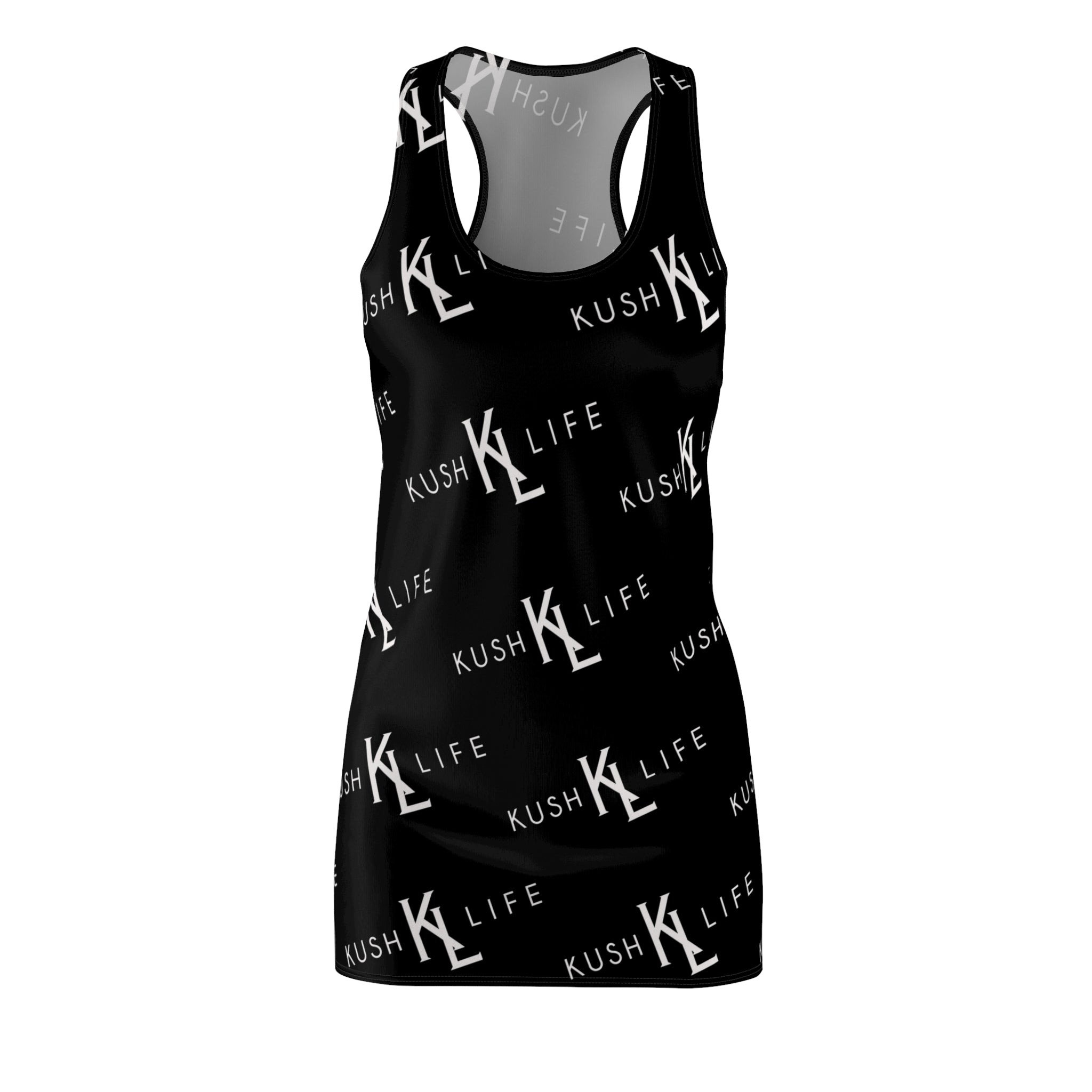 Kush KL Life Classic Logo Pattern - Stylish Women's Racerback Dress, Trendy Summer Dress, Casual Lounge Wear, Athletic Dress, Fashionable Daily Outfit