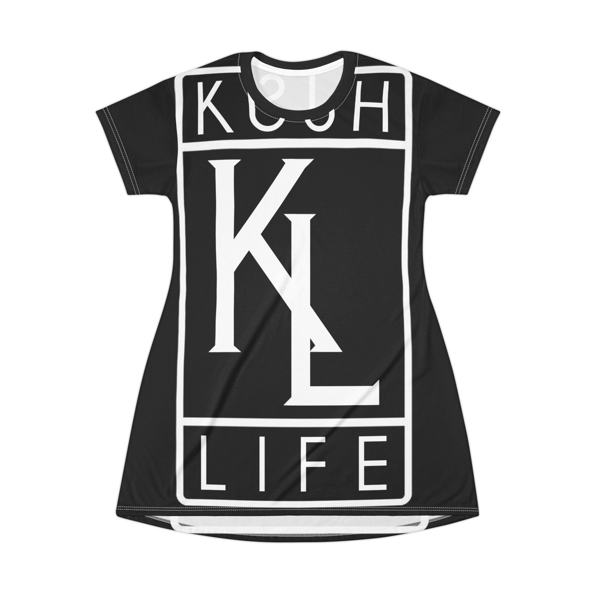 Kushlife OG Logo - Ebony Graphic T-Shirt Dress, Casual Summer Dress, Streetwear Fashion, Trendy Outfit, Music Festival Style, Gifts for Her