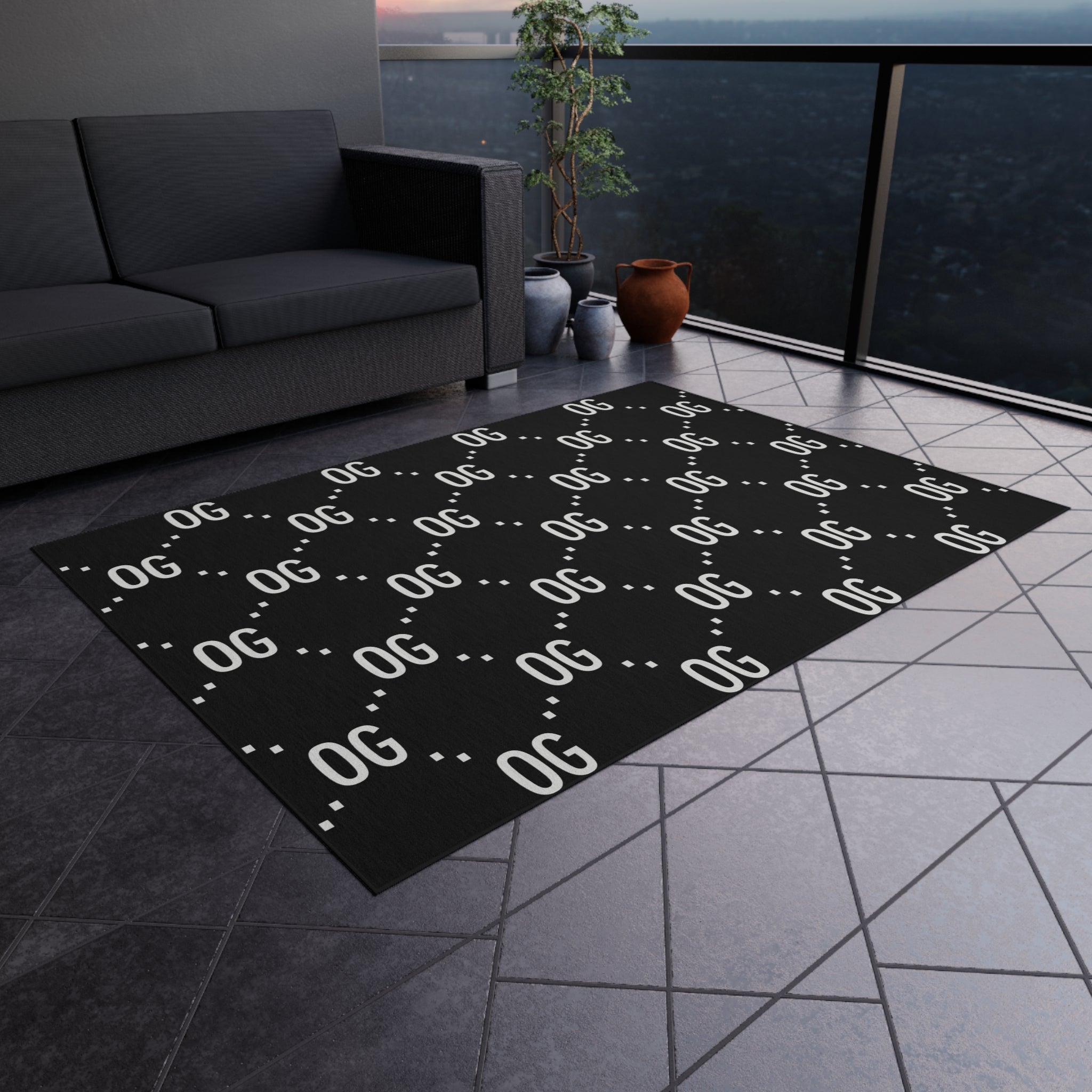 Kushlife "OG x OG" Logo Pattern - Stylish Outdoor Rug, Patio Decor, Modern Area Rug, Indoor/Outdoor Carpet, Boho Chic Rug