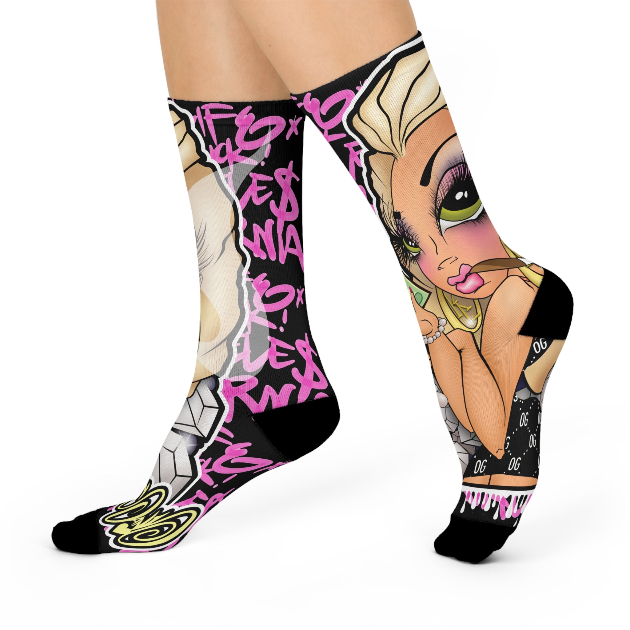 Kushlife x Sandoner _ Graffiti Babe Cushioned Crew Socks