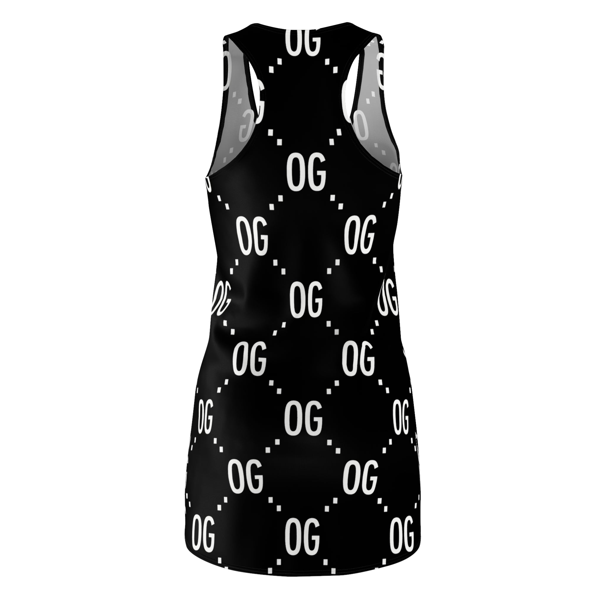 Kushlife "OG x OG" Logo Pattern - Stylish Women's Racerback Dress, Trendy Summer Dress, Casual Lounge Wear, Athletic Dress, Fashionable Daily Outfit