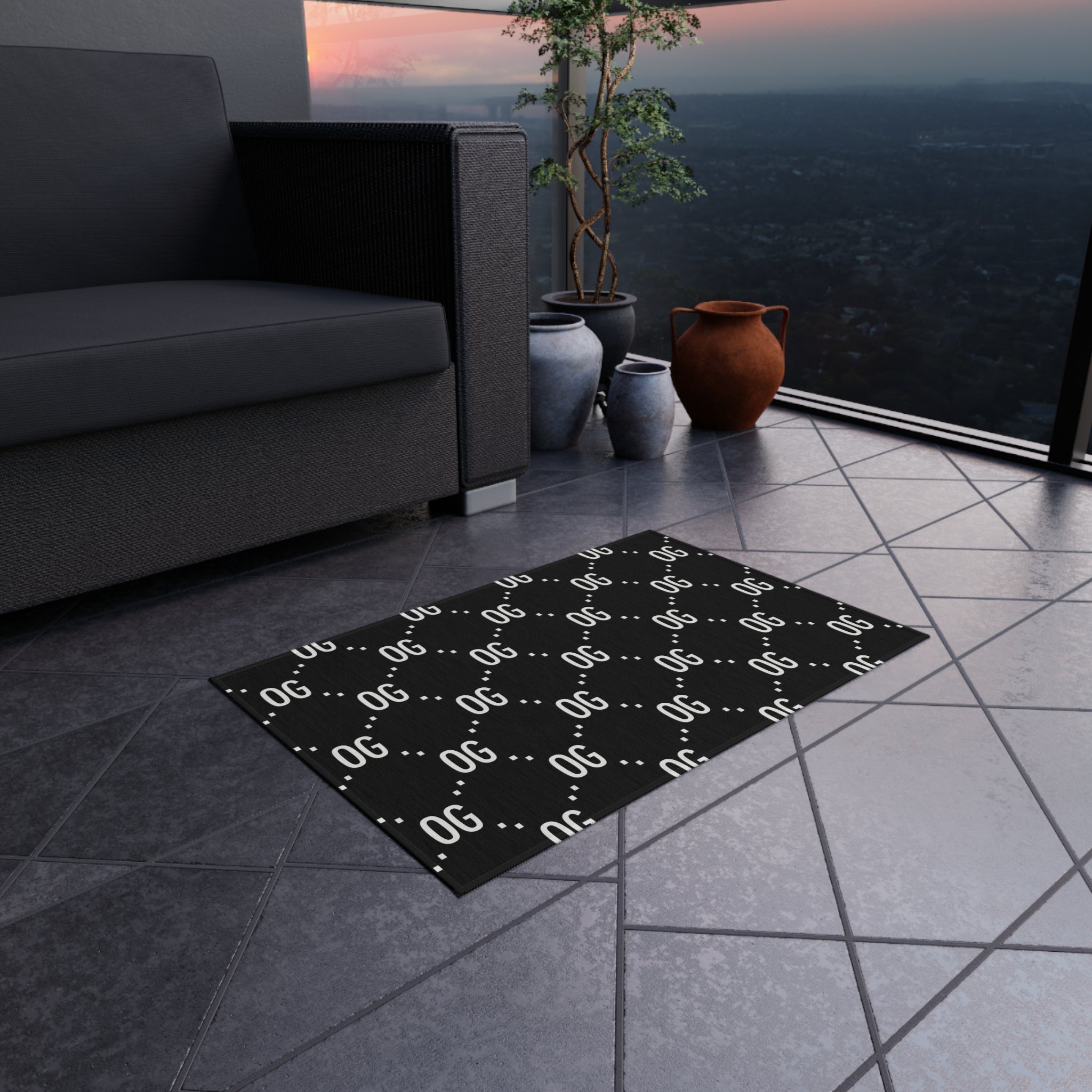 Kushlife "OG x OG" Logo Pattern - Stylish Outdoor Rug, Patio Decor, Modern Area Rug, Indoor/Outdoor Carpet, Boho Chic Rug