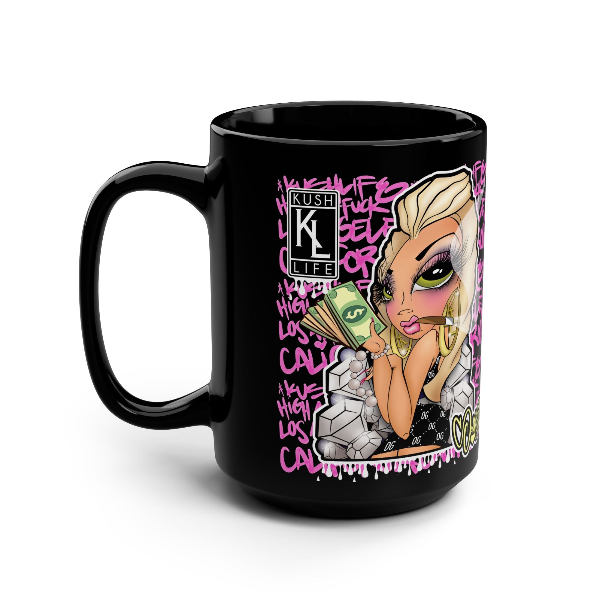 Kushlife x Sandoner - Grafitti Babe 15oz Black Mug