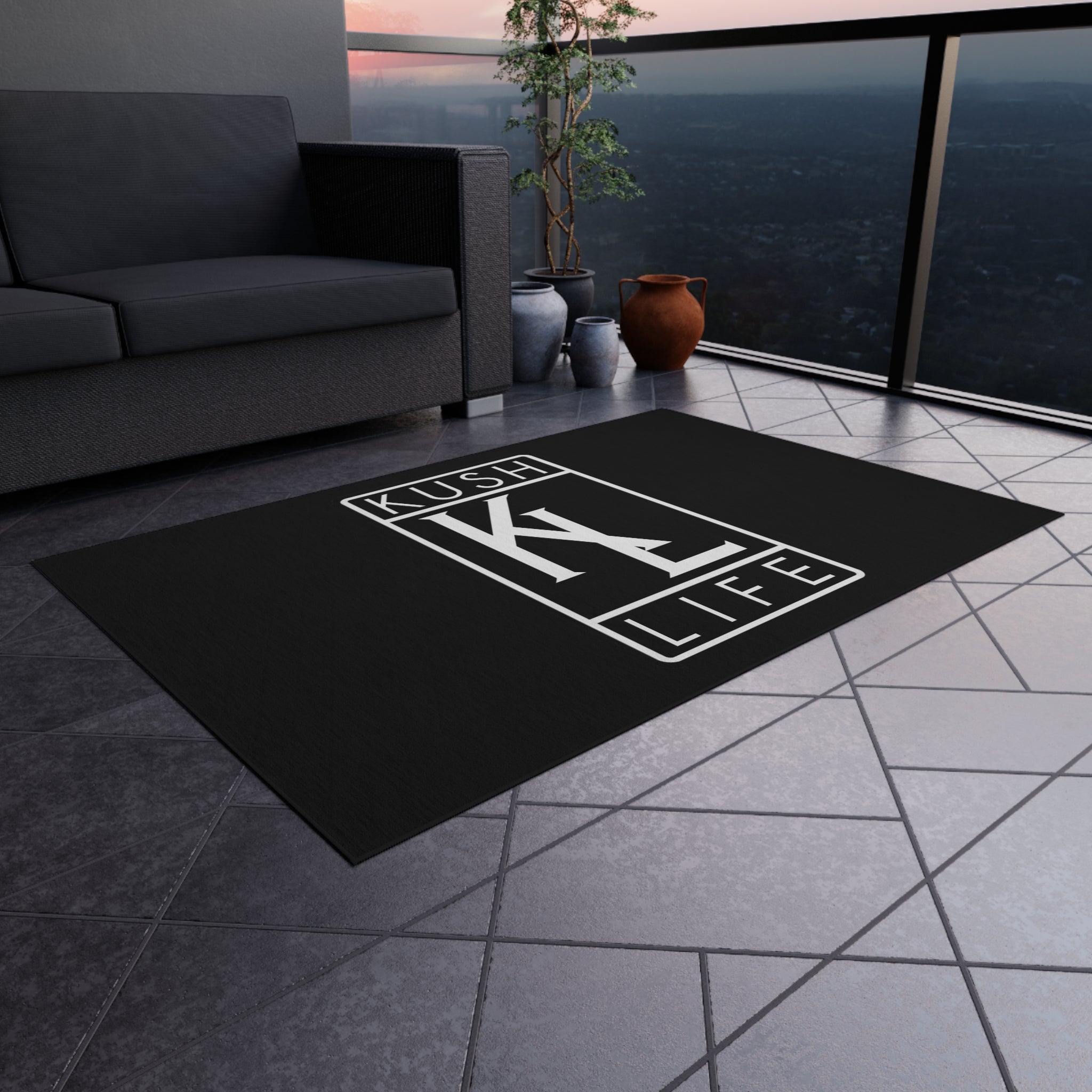 Kushlife OG Logo Stylish Outdoor Rug, Patio Decor, Modern Area Rug, Indoor/Outdoor Carpet, Boho Chic Rug