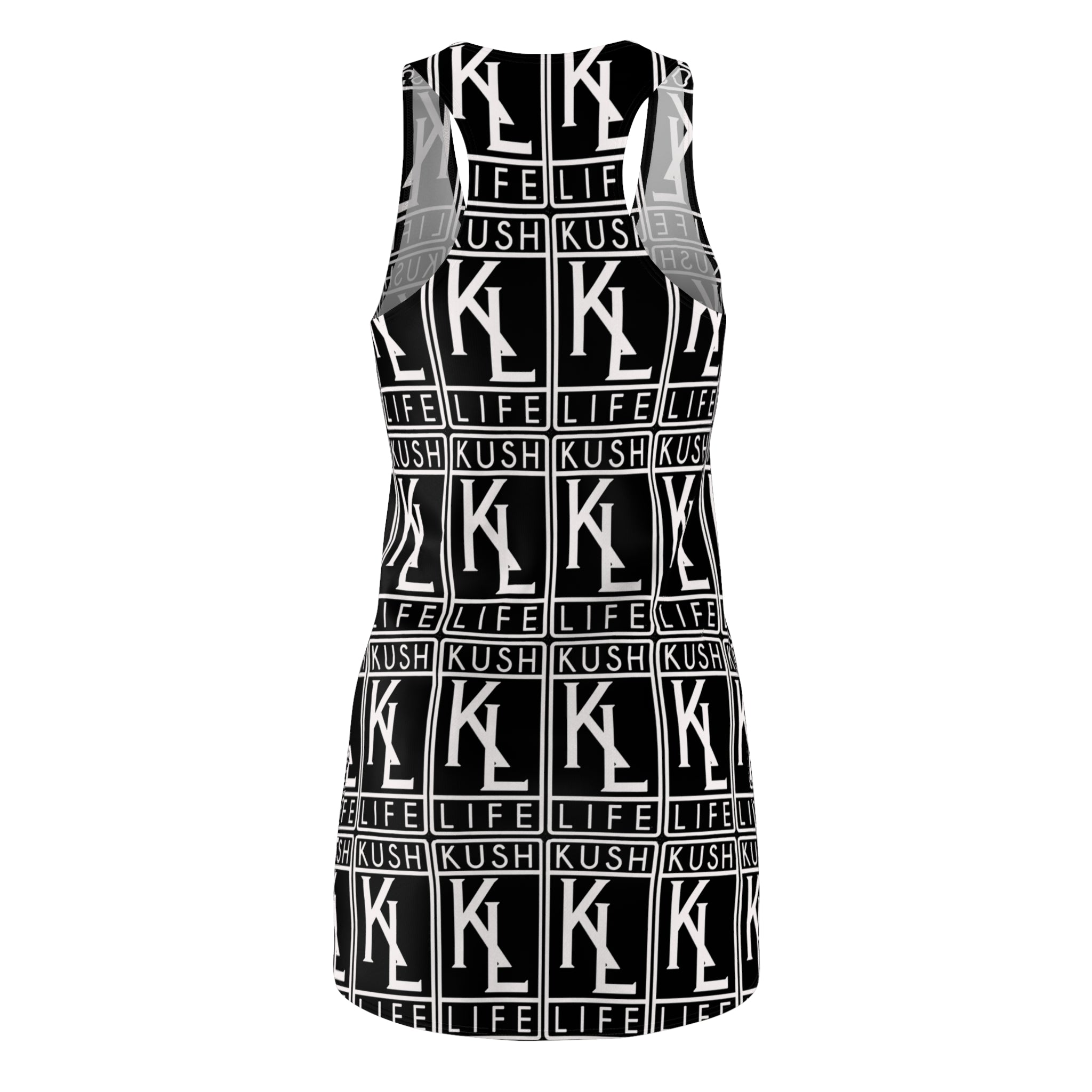 Kushlife OG Logo Monogram - Stylish Women's Racerback Dress, Trendy Summer Dress, Casual Lounge Wear, Athletic Dress, Fashionable Daily Outfit