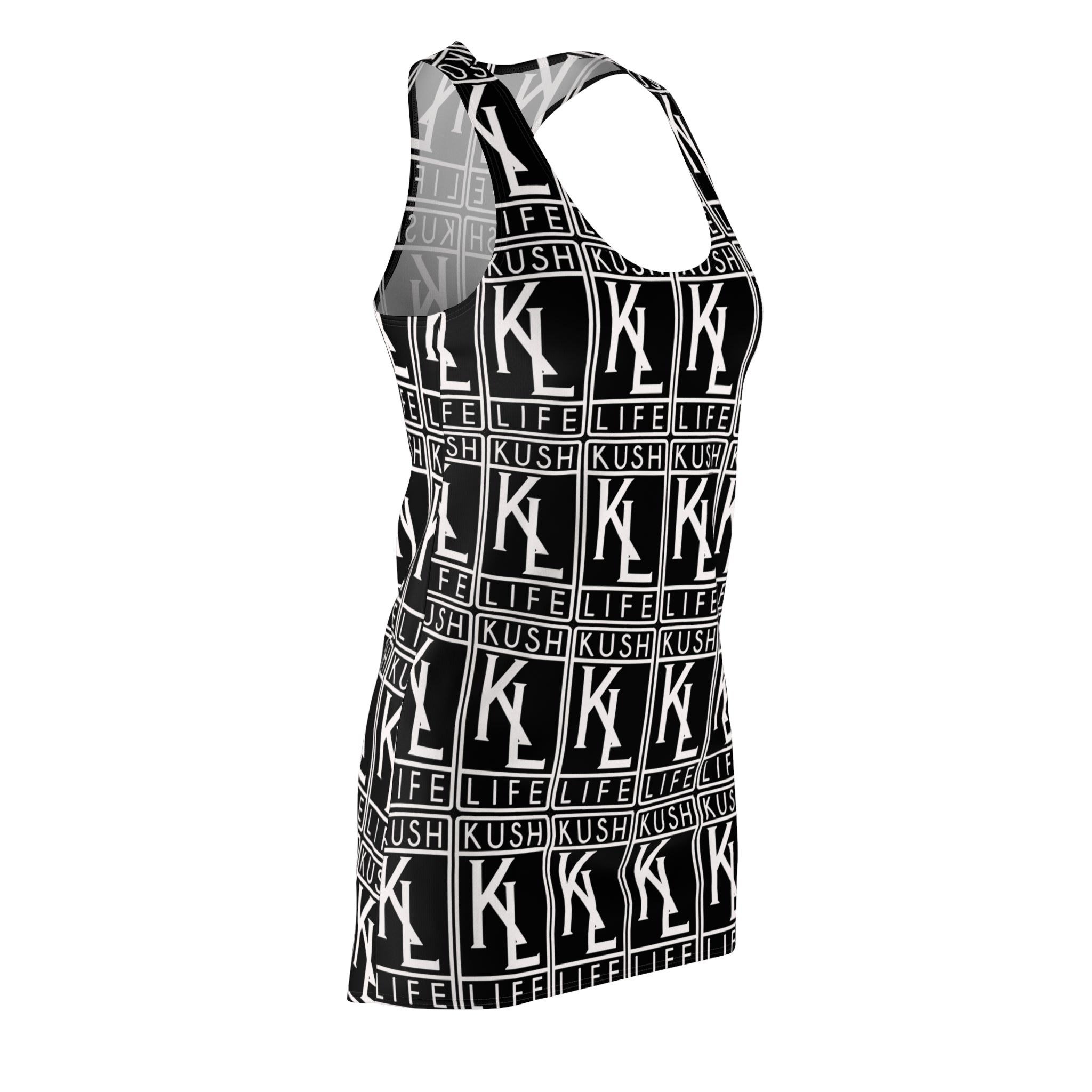 Kushlife OG Logo Monogram - Stylish Women's Racerback Dress, Trendy Summer Dress, Casual Lounge Wear, Athletic Dress, Fashionable Daily Outfit