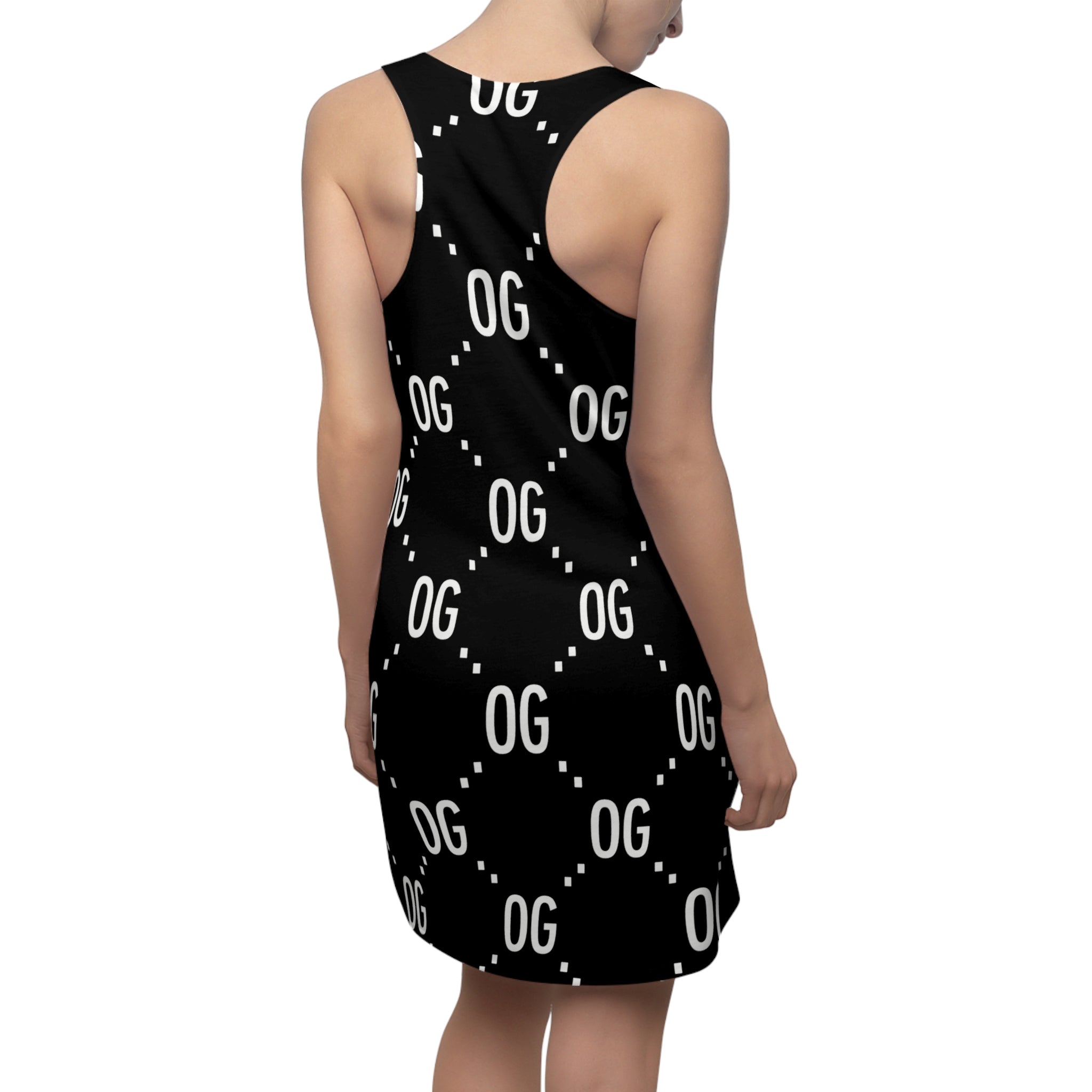 Kushlife "OG x OG" Logo Pattern - Stylish Women's Racerback Dress, Trendy Summer Dress, Casual Lounge Wear, Athletic Dress, Fashionable Daily Outfit