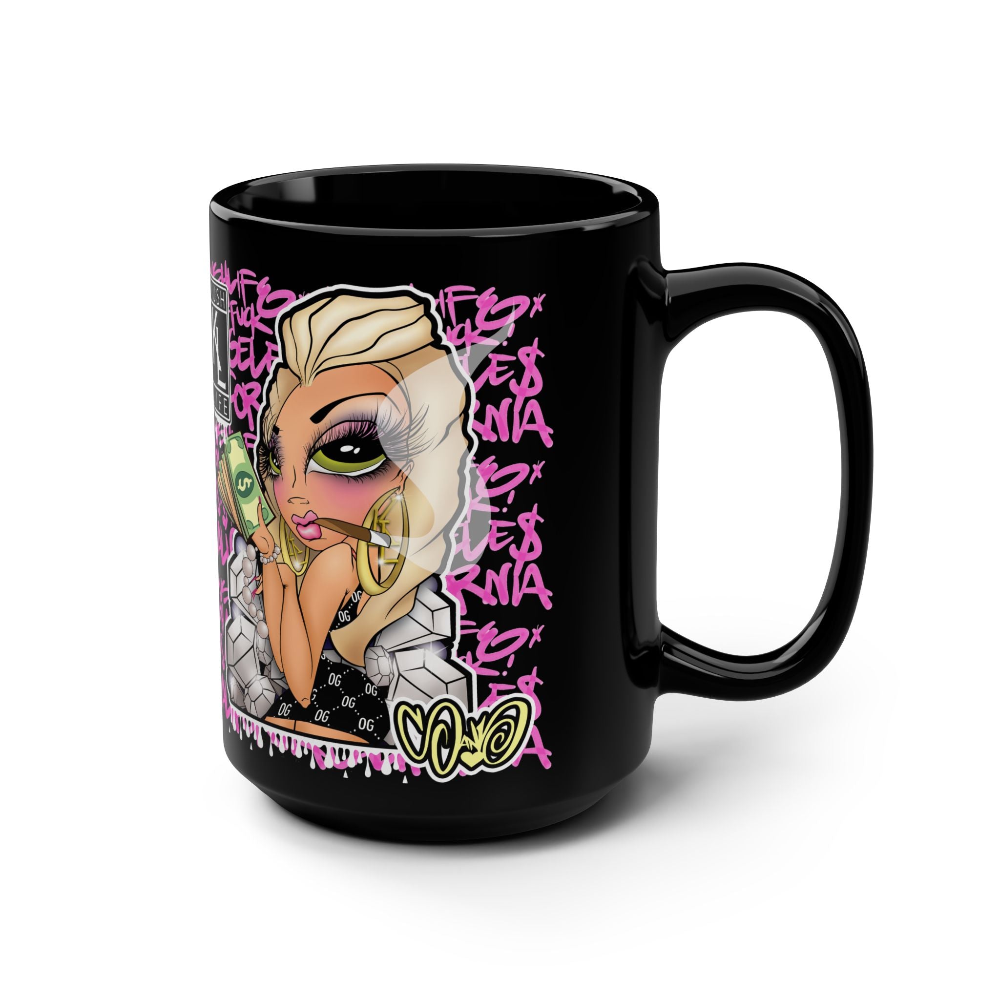 Kushlife x Sandoner - Grafitti Babe 15oz Black Mug