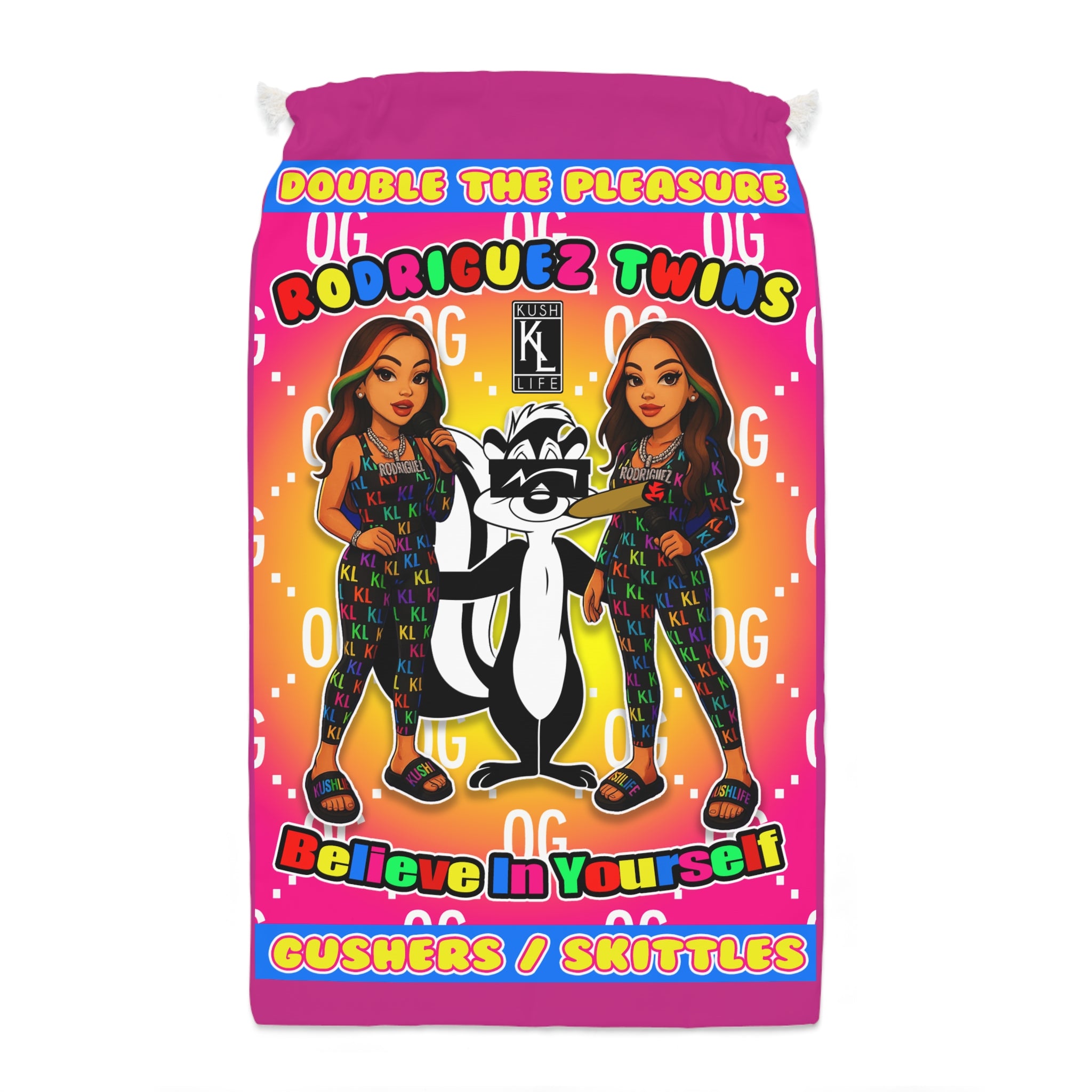 Kushlife x Rodriguez Twins Drawstring Bag — "Rodriguez Twins" Believe In Yourself Candy Sack