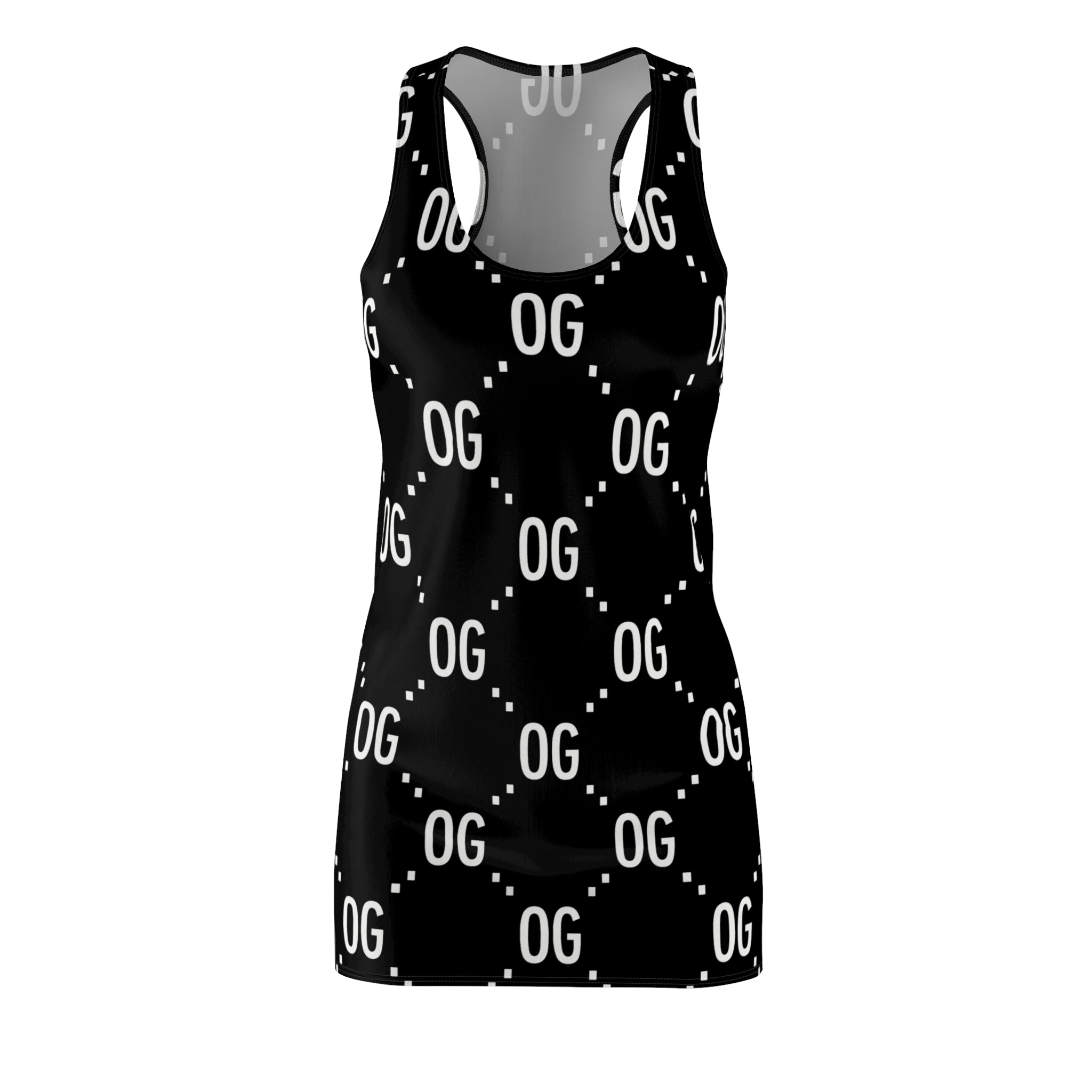 Kushlife "OG x OG" Logo Pattern - Stylish Women's Racerback Dress, Trendy Summer Dress, Casual Lounge Wear, Athletic Dress, Fashionable Daily Outfit
