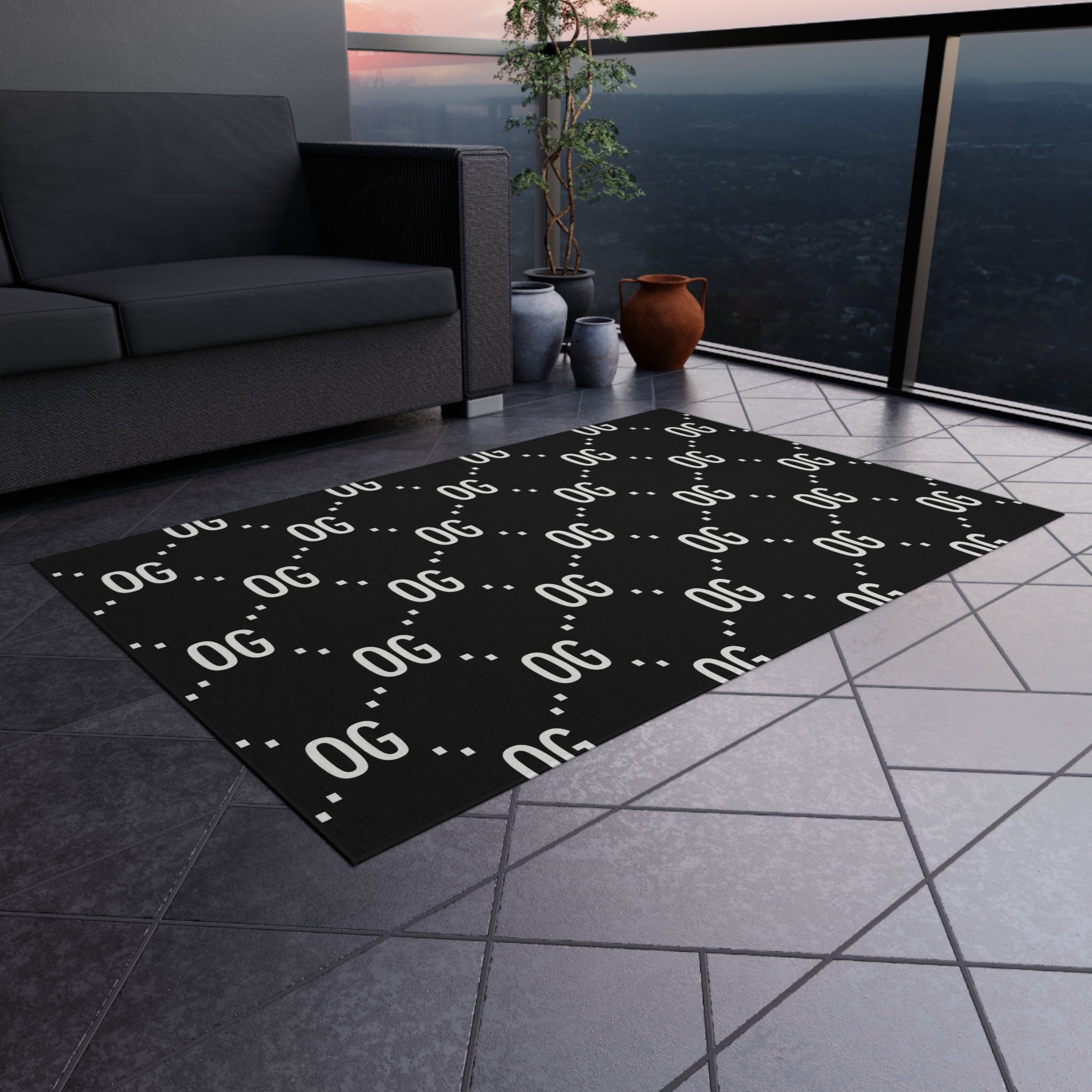 Kushlife "OG x OG" Logo Pattern - Stylish Outdoor Rug, Patio Decor, Modern Area Rug, Indoor/Outdoor Carpet, Boho Chic Rug