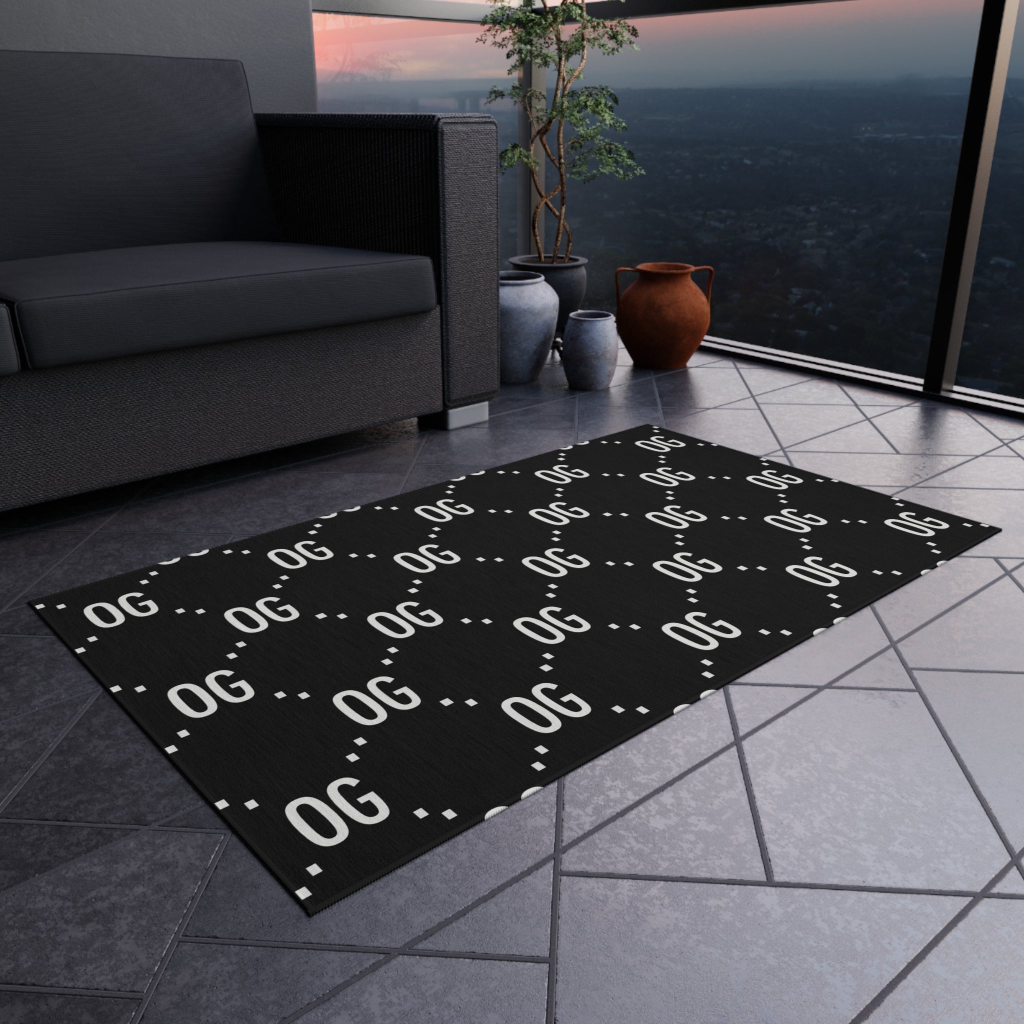 Kushlife "OG x OG" Logo Pattern - Stylish Outdoor Rug, Patio Decor, Modern Area Rug, Indoor/Outdoor Carpet, Boho Chic Rug
