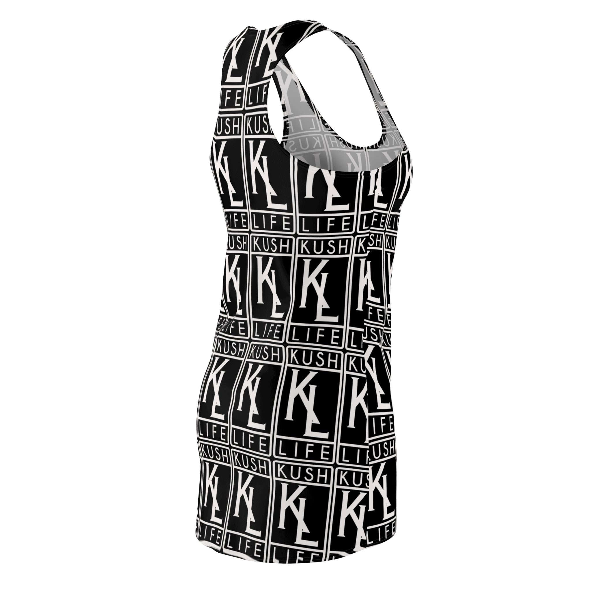 Kushlife OG Logo Monogram - Stylish Women's Racerback Dress, Trendy Summer Dress, Casual Lounge Wear, Athletic Dress, Fashionable Daily Outfit