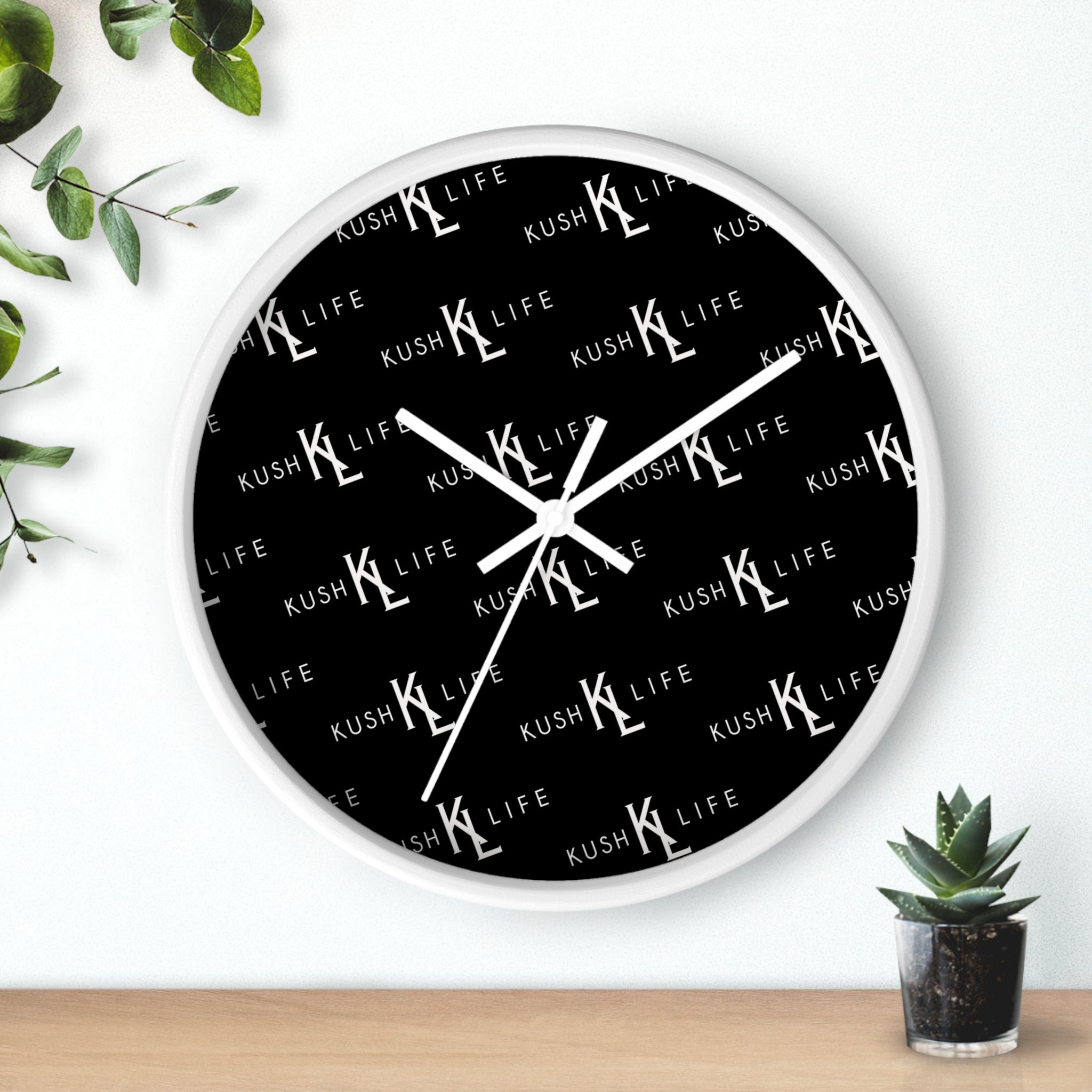 Kush KL  Life Classic logo - Wall Clock - Modern Black and White Decor, Gift for Cannabis Lovers, Stylish Home Accent