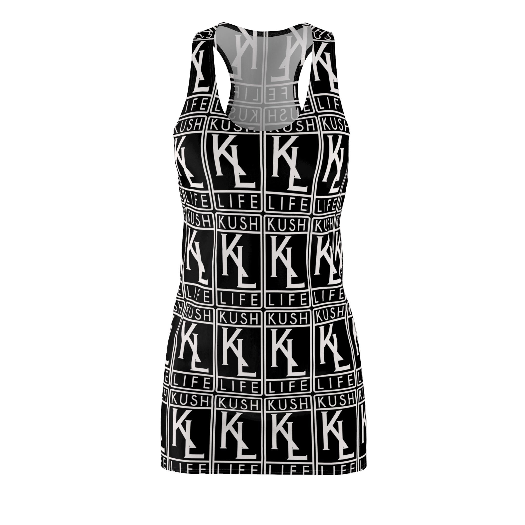 Kushlife OG Logo Monogram - Stylish Women's Racerback Dress, Trendy Summer Dress, Casual Lounge Wear, Athletic Dress, Fashionable Daily Outfit