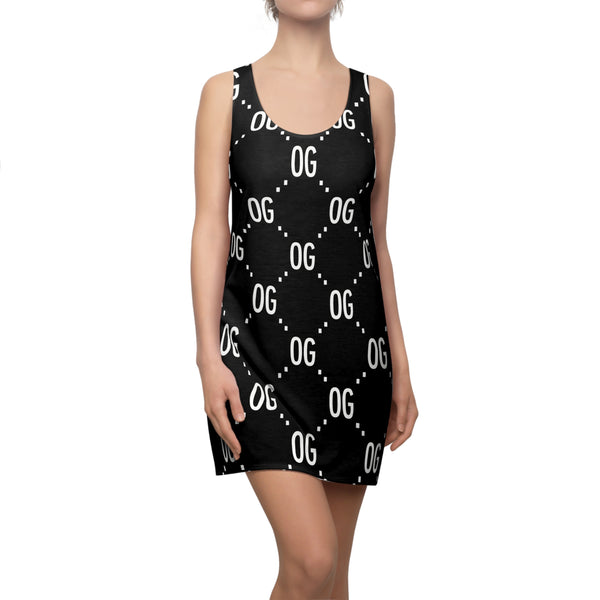 Kushlife "OG x OG" Logo Pattern - Stylish Women's Racerback Dress, Trendy Summer Dress, Casual Lounge Wear, Athletic Dress, Fashionable Daily Outfit