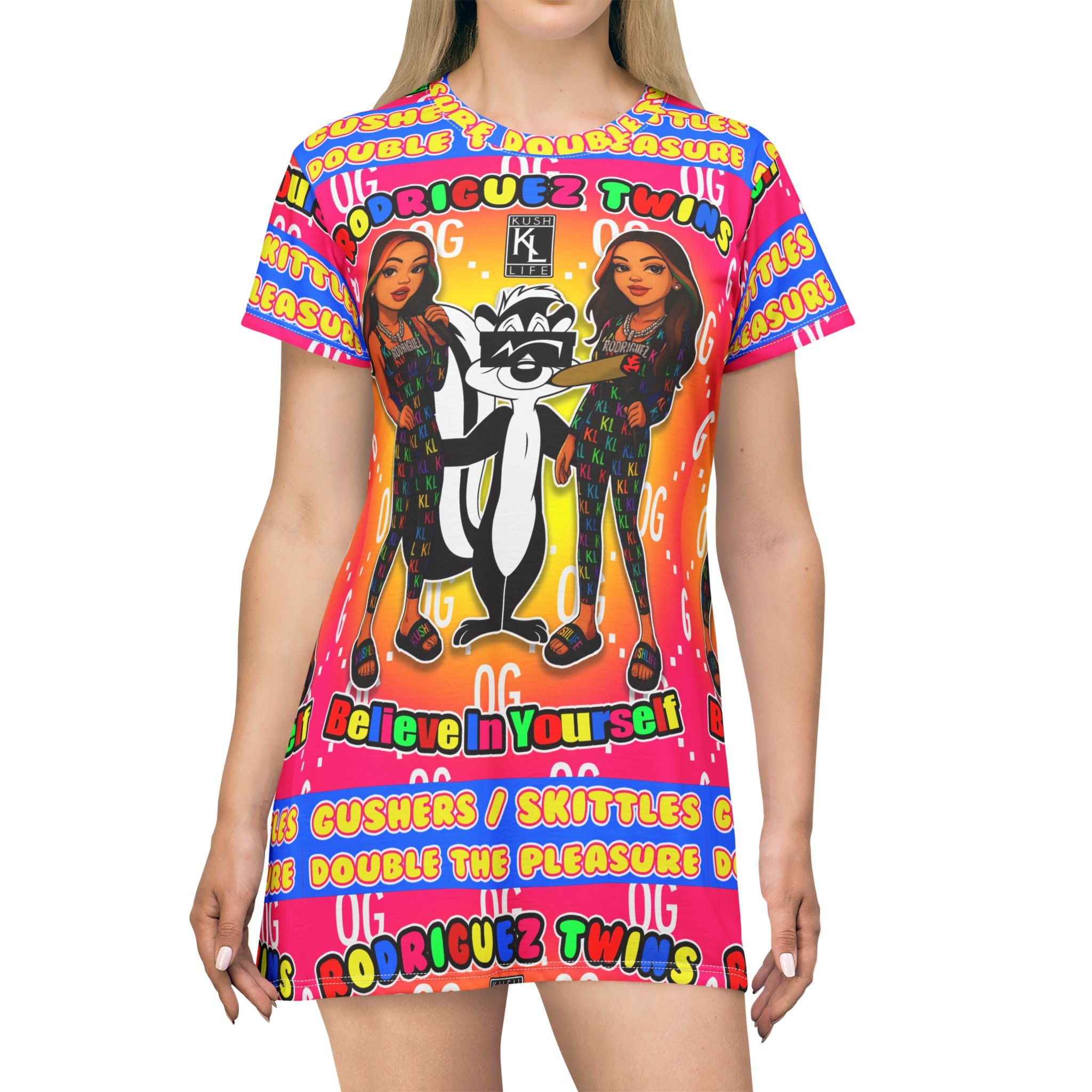 Kushlife x Rodriguez Twins - Retro Disco All-Over Print T-Shirt Dress